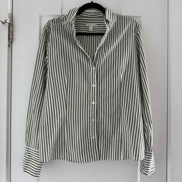 Bagutta Tops - Bagutta green & white stripe cotton button down dress shirt - size Medium (M)